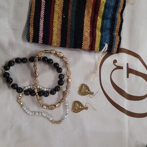 Buddah Earings And Three Stretchy Bracelets